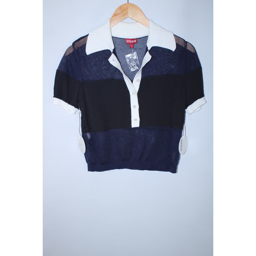 NWT Staud Women's Small Multicolor Knit Short Sleeve Collared Quaint Top